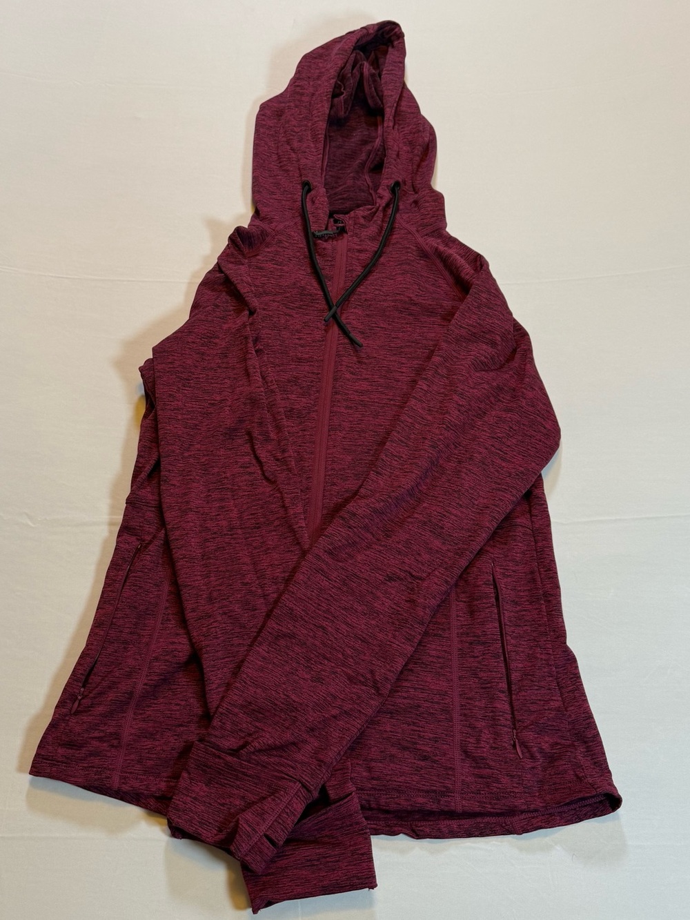 BALEAF Women's Marled Burgundy Hooded Full Zip Athletic Running Jacket Size L